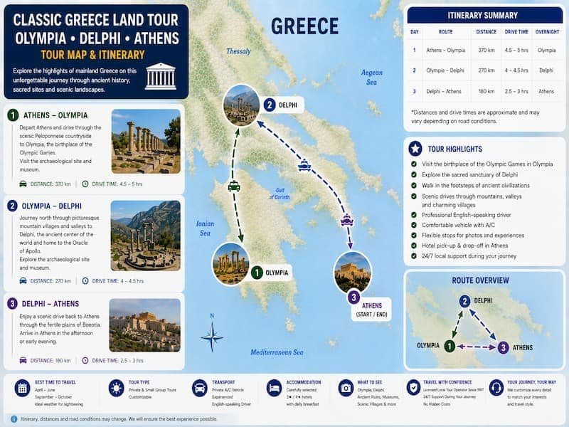3-Day Olympia & Delphi Tour from Athens Roadmap
