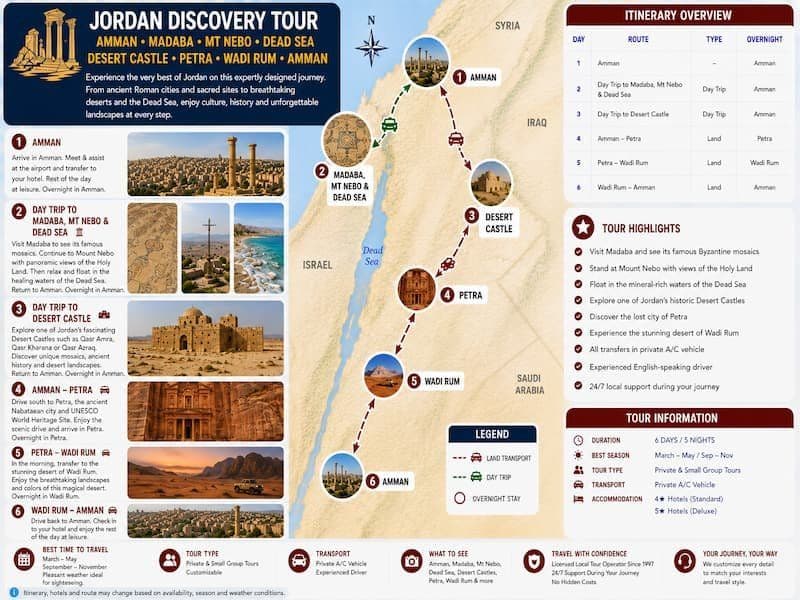 5-Day Jordan Tour | Petra, Dead Sea & Wadi Rum Roadmap