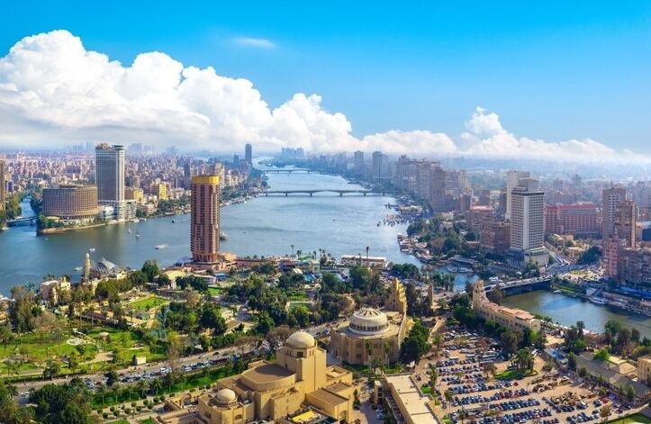 The Nile River flowing serenely through Cairo’s urban heart